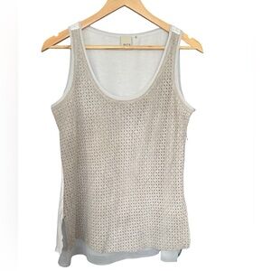 Ecru Women’s Taupe Genuine Suede Leather Laser Cut Camisole Tank Top Size Small